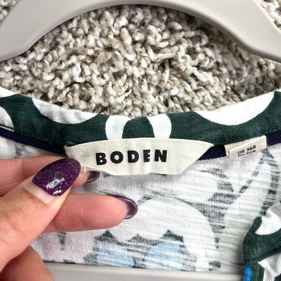 Boden Dress Women’s 6 Easy Notch Neck Jersey Green & White Patterned Mini - Picture 2 of 7